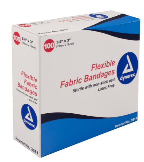 Flexible Adhesive Bandages, Fabric, 1in X 3in