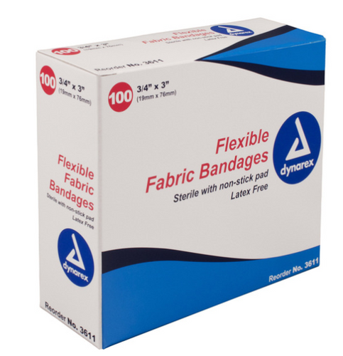 Flexible Adhesive Bandages, Fabric, 3/4in X 3in