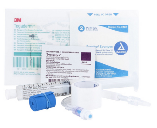 IV Start Kit with Tegaderm, 8in Extension Set, 10mL Flush Syringe, Gauze, Tourniquet, Tape, and Prevantics Swab