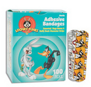 Looney Tunes™ Character Adhesive Bandage, 3/4in x 3in, Bugs Bunny and Daffy Duck Box of 100