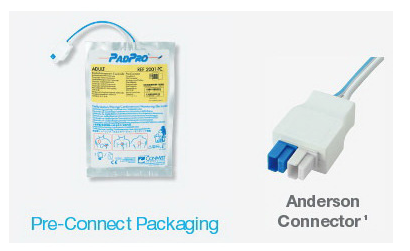 PadPro® Multi-Function Defib Radiotranslucent Electrode Pad with Anderson Connector, 6in x 4.25in, Adult, Pre-Connect Packaging Case of 10
