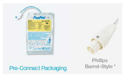 PadPro® Multi-Function Defib Radiotranslucent Electrode Pad with Philips Barrel-Style Connector, 6in x 4.25in, Adult, Pre-Connect Packaging Case of 10