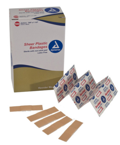 Sheer Strip Adhesive Bandage, Plastic, 3/8in X 1-1/2in Box of 100